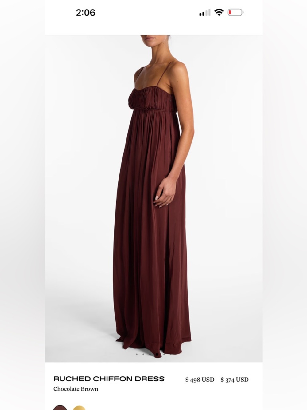 Chocolate Brown Ruched Chiffon Maxi Dress ( fits smaller)
